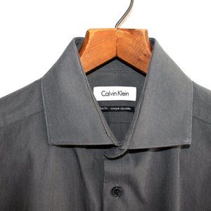 Calvin Klein | CK Men's Dress Shirt | Grey Long Sleeve Slim Fit Size 15